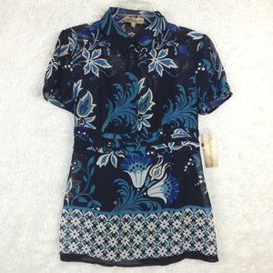 NWT Notations Blue Floral Blouse